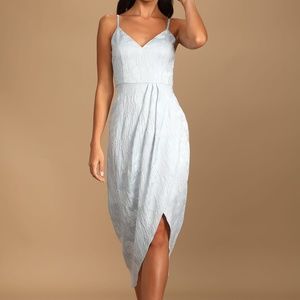 Truly Exquisite Light Blue Jacquard Tulip Midi Dress